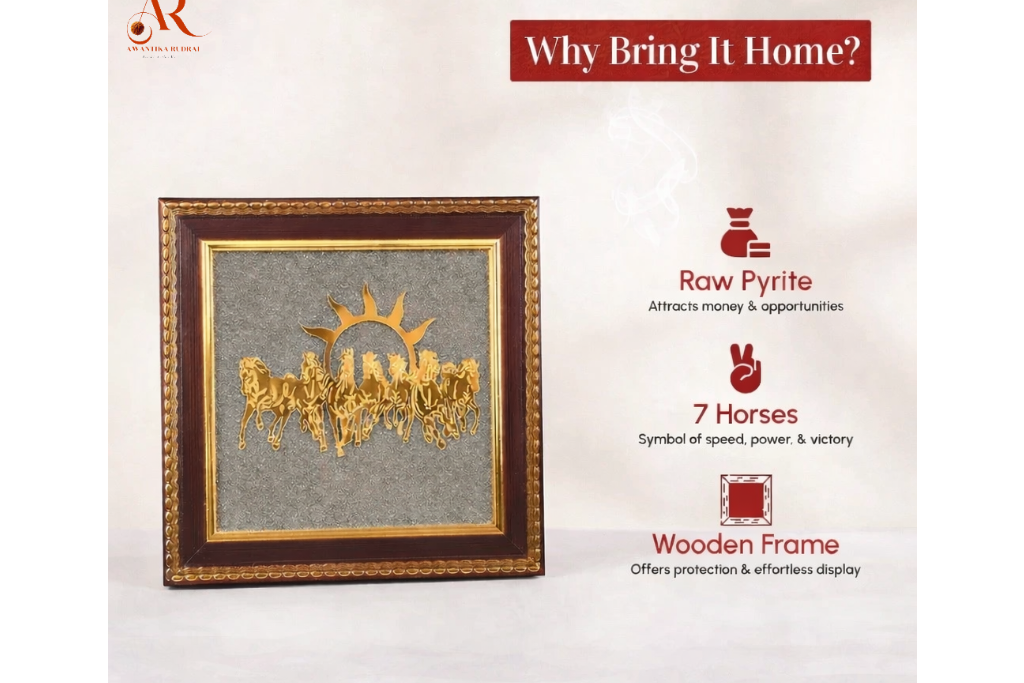 Seven Horses Pyrite Frame – Wealth, Success & Positive Energy